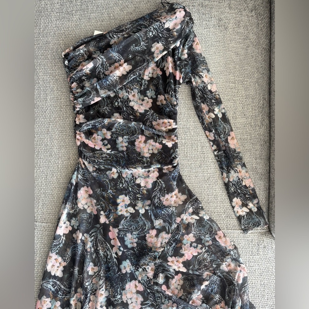 ZARA Floral One-Shoulder Asymmetric Mesh Midi Dress – NWT size Medium - Picture 6 of 16